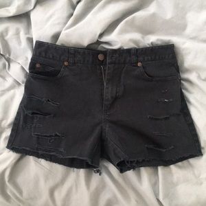 Distressed Black Denim Shorts
